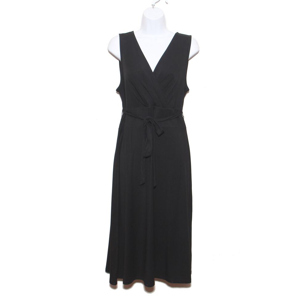 Talbots Surplice Front Sleeveless Dress Size Medium Black Knit Tie belt